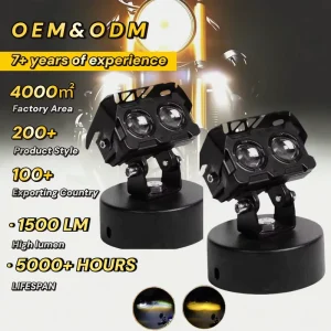 Motorcycle LED Headlight Dual Lens White Yellow Spot Light 12V Universal