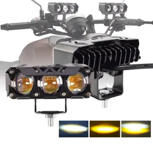 Motorcycle LED Spot Light Dual Color Hi Low Beam Fog Lamps for Car Trucks SUV UTV 12V 24V Mini Lens Headlight Driving Light
