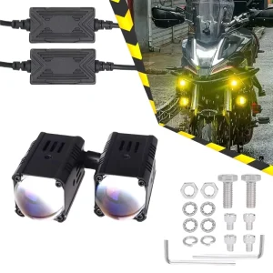 Motorcycle Lighting System Accessories Led Auxiliary Light High Low Beam Dual Color Mini Driving Light