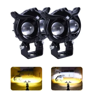 Motorcycle Lighting System Dual Color LED Lens Motorcycle Spotlights LED Work Light Yellow White Color LED Headlights