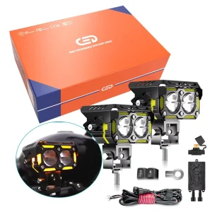 Motorcycle Mini Driving Light 80W 18000LM External Spotlight Dual Color