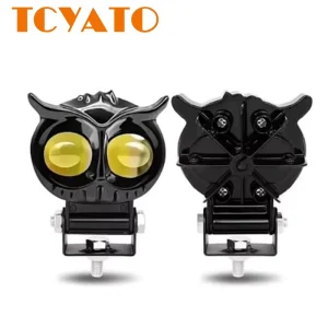 Motorcycle Owl LED Headlights 12V 85V Yellow and White Dual Beam High Brightness LED