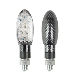 Motorcycle Rear LED Turn Signal Light with Carbon Housing Waterproof E-marked 12V SMD Yellow Amber Blinker Flashing