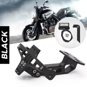 Motorcycle Rear License Plate Mount Bracket Holder with White LED Light