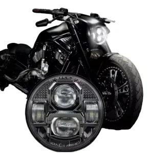 Motorcycle Sportster Dyna Softail Front Cyperpunk 5.75 LED Headlight ECE DOT Certified Black Chrome 4 Lens