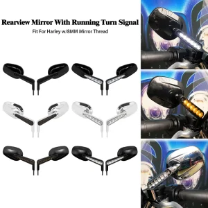 Motorcycle Universal Bicycle Turn Signal Run Light Rear View Mirrors 8mm Thread 2PCS Black Chrome for Harley XL Dyna for Yamaha