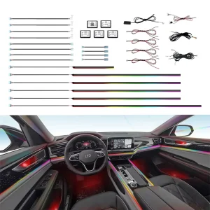 Multi Zone RGB LED USB Powered Car Interior Lights Voice Control Dashboard Doors Footwell DIY Installation Auto Interior