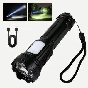 Multifunctional 1800mAh Zoomable Tactical Handheld Flashlight with 9 Modes High Power Torch for Hiking Fishing Camping