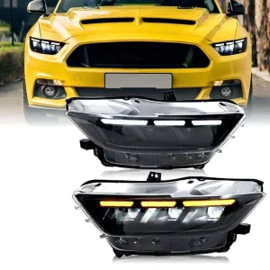 Mustang Assembly Modified Carbon Headlight New 8000 Lumens 6500K Plug 12V LED Cool White Daytime Running High Quality