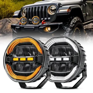 NK7 Exploradoras LED Para Auto Dual Color Lupa Off Road Farol Auxiliar 7 Inch Luces Auxiliares Barra 4×4