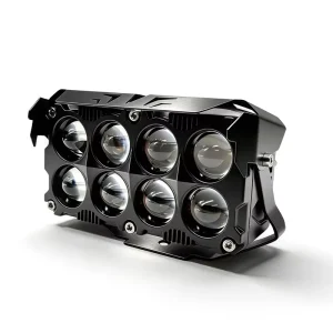 New 100W 8 Lens Aluminum Motorcycle LED Spotlight with Fans IP67 Waterproof White & Amber Lights 12V 24V Bumper Fog Lamps