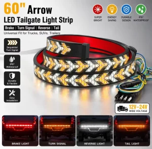 New 12V LED Car Fishbone Tailgate Light Strip with Brake Reverse & Turn Signal Lights for Retrofit Upgrade