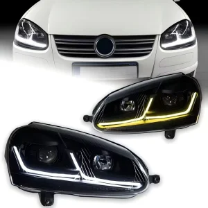 New 12V LED Headlight Assembly 6000K DRL & Turn Signal Upgrade for VW Golf 5 Perfect Fit