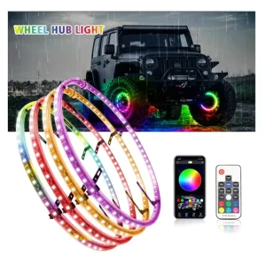 New 15” 17” Waterproof RGB Truck Off Road Ring Rim LED Light 4 Pcs 3000 Lm Programmable App Control 12V for Car SUV ATV