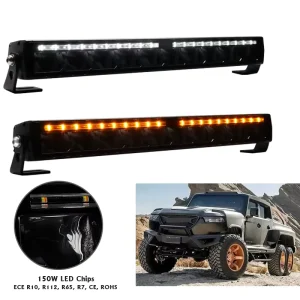 New 20inch 150W 12V 4×4 Dual Color LED Strobe Light Bar IP68 IP69K Waterproof Diecast Aluminum Housing for Trucks SUVs