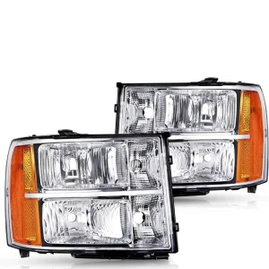 New Headlight Assembly for GMC Sierra 1500 and GMC Sierra 2500 3500 HD Chrome Housing Amber 22853030
