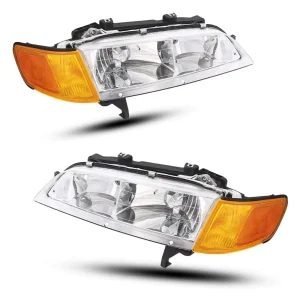 New Headlights Assembly for Halogen Headlamp Chrome Housing Clear Lens Amber Reflector OE Style