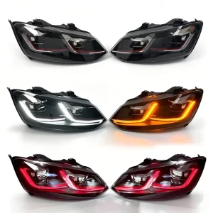 New for Polo Headlight Assembly Retrofit LED Projector Lenses Dual Color Sequential Turn Signals Fitment