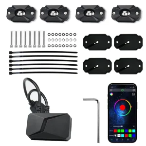 Newest Off Road Trucks SUV APP Controller 4 Pods Multicolor Neon Waterproof Car Light Kit RGB LED Rock Lights