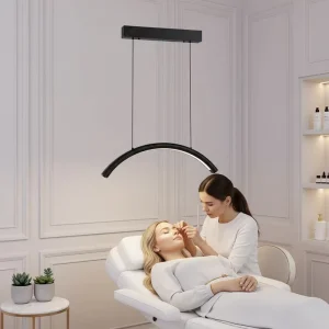 No Flicker Height Adjustable Eyebrow Tattoo Work Light Contemporary Brushed Brass Line Styling Arc LED Pendant Light