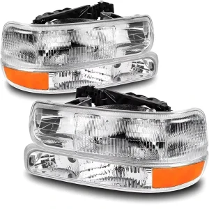 OE Style Chrome Housing Amber Reflector Headlights Assembly for Chevy Silverado 1500/2500 Suburban