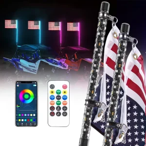 OEM Remote Control Off Road Safety RGB Chasing Antenna Lighted Whips Flag Pole LED Flagpole Light for ATV UTV RZR Jeep Truck