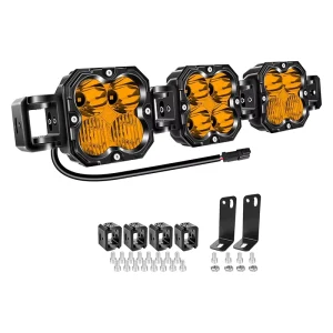 OEM Waterproof IP67 LED Cube 3Pods 4.5Inch 6000Lm Amber Linkable 90W Aluminum Off Road Work Light Bar for Auto Exterior Lighting