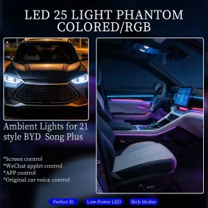 OEM grade High Quality 12V Car Interior Ambient Decorative Strip Lighting BYD Song Plus APP Voice Control 1 Year Warranty