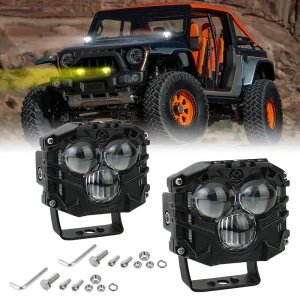 Off Road LED Light Pods 12V 24V Dual Color Projector Lens Work Lamp Custom LED Driving Light for Jeep Truck Pickup SUV 4×4