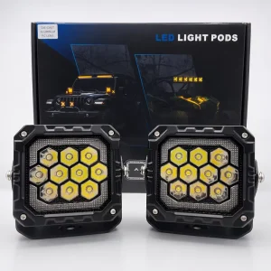 Off Road LED Lights 10-Pod 4 Inch Motorcycle Spot Light with Remote Control Strobe Yellow DRL Wiring Harness for Car SUV