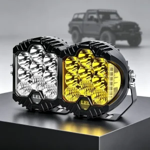 Off-Road LED Work Lights Flood Auxiliary Amber Fog Spot Pods 5/7/9 Inch Round Driving 3-Side Shooter for Truck Jeep SUV 4×4