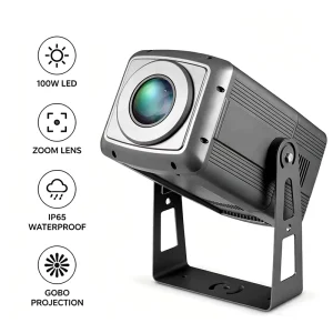 Outdoor 100W Aluminum LED Zoom Gobo Projector IP65 Waterproof Advertising Lights with Dynamic Projection