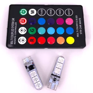 PEL LED T10 RGB 5050 6SMD Bulb Silicone Remote Controller Super Bright Wedge Lights Bulbs Lamps 12V 5050 6SMD