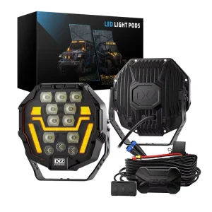PF9 12 112W 80000 Lumens 12 24V High Brightness 9 Inch Cube LED Fog Lights Amber Backlight Off Road Driving Universal 2 Year