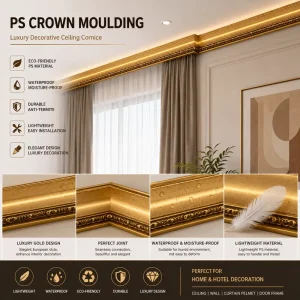 PS Crown Moulding Decorative Ceiling Cornice Lightweight Waterproof Interior Ceiling Trim for Home Hotel