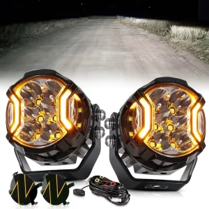 Pair 3 Inch LED 50W Spot Light Yellow White 4×4 Off Road DT Connector Harness Work Lamp Auxiliary Driving Light with DRL
