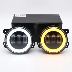 Pair 30W 4 Inch Round LED Fog Light with White Amber Halo Turn Signal Projector Bumper Lamp for Jeep SUV Truck IP65 Waterproof