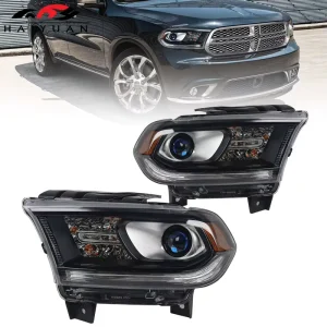 Pair for Durango Black Trim Cold White Direct Replacement Headlights Halogen W/o Led DRL Lh+Rh 55112968AD 55112969AD