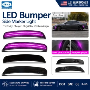 Pink Purple LED Bumper Side Marker Lights for Dodge Charger Front Rear Factory US Stock