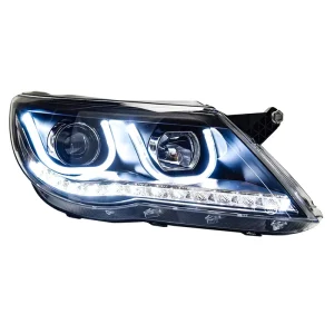 Plug and Play Dual U LED DRL Headlight For VW Tiguan MK1 5N Bi Xenon Projector Direct Fit Upgrade Replacement
