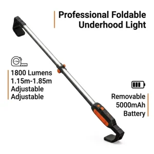 Portable 1800LM Underhood Work Light Adjustable Length 115 to 185cm Foldable Auto Repair Lighting Car Inspection Lamp