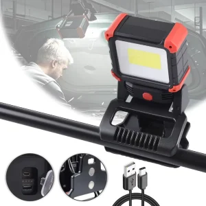 Portable COB Work Light LED Rechargeable 270 Rotating Magnetic Clip Mount 2600mAh 6000K Light for Car Repair