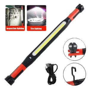 Portable Cold White LED Work Light ABS IP55 Rechargeable 2 Magnetic Base 360 Rotating Hook Clamp Workshop Garage Automotive Job
