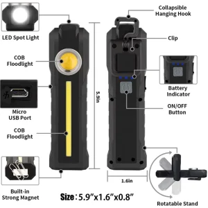 Portable Professional Rechargeable Lamp Magnetic Handheld Flashlight Torches Worklight Car Repair Work Light