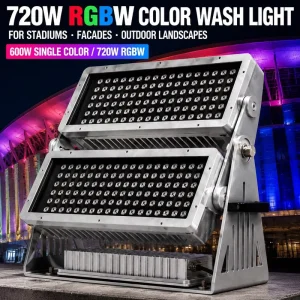 Professional 600W RGBW IP66 Waterproof AC LED Flood Light Dual Head DMX Control Adjustable Angle Landscape Outdoor Wash Lighting