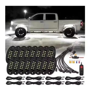 Pure White LED Rock Light Kit Off Road Underglow Pods with Switch & Harness for Truck Jeep ATV UTV Durable Night Driving Lights