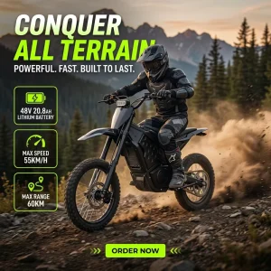 Q3 Electric Dirt Bike Max Range 60km Hydraulic Suspension Off Road Bike