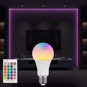 RGB 12W A80 E27 Dimmable LED Smart Bulb with Remote Control AC Powered RoHS Certified PC Globe Bulbs
