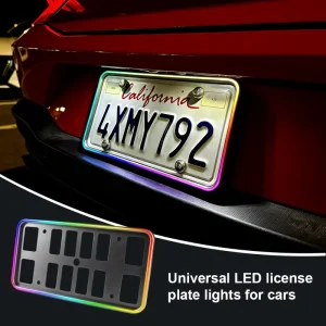 RGB APP Control LED License Plate Light Universal with Brake Warning DC12V Waterproof Chrome ABS