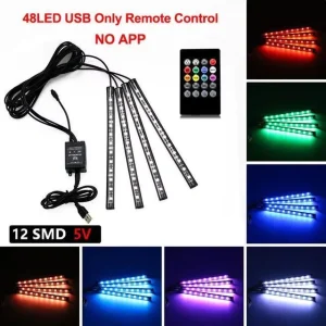 RGB Automotive Atmosphere LED Interior Light Strip Car Foot Ambient Lights USB Cigarette Remote Voice OEM